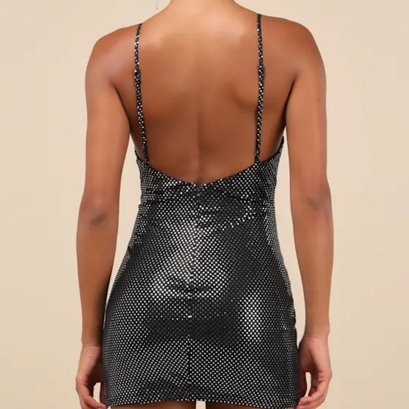 NWT Lulus Immaculate Energy Black Dotted Mesh Bodycon Mini Dress - Picture 2 of 7